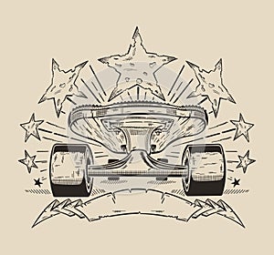 It is a illustration of skateboard with stars