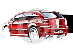 Illustration of a sketch car on a white background.