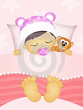 Sleeping child with teddy bear photo