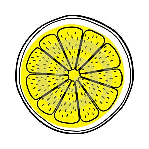 Illustration of a slice of ripe lemon in a contour style.