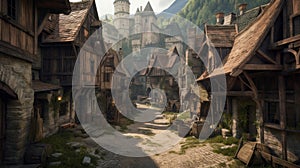 An illustration of the small medieval fantasy village. Medieval Fantasy