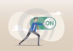 Smart businessman push setting button switch to on position