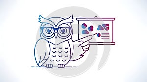 Smart Owl Teacher Presenting Data on Whiteboard, Education Concept