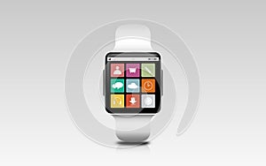 Illustration of smart watch with menu icons on screen