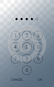 Illustration of a smartphone display with a touch screen and a numeric keypad for entering a PIN. Isolated on transparent photo