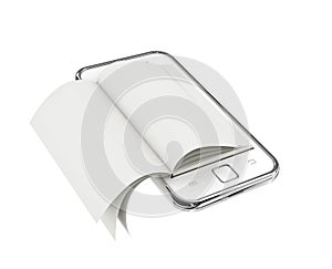 Illustration of a smartphone e-book with realistic pages flipping effect