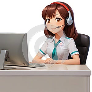 Illustration of smiling customer service lady with headset on white background