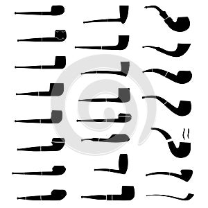 Smoking pipe set of silhouettes on a white