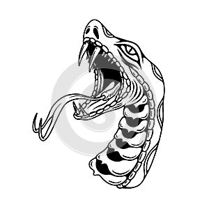 Illustration of snake head in tattoo style. Design element for
