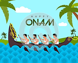 illustration of snakeboat race in Onam celebration background for Happy Onam festival of South India Kerala