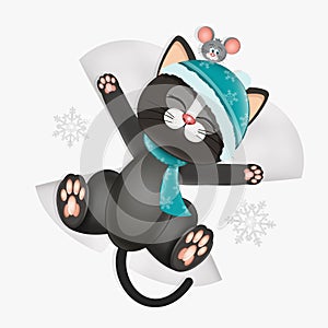 illustration of snow angel cat