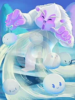 Illustration: The Snow Man blow away the Snow Ball Spirit