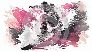 illustration of snowboarding, the snowboarder doing a trick