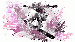 illustration of snowboarding, the snowboarder doing a trick, hype beast