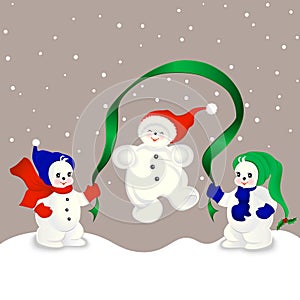 Illustration of snowmen. Christmas card
