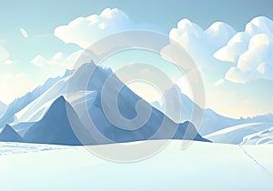 Illustration of Snowy Mountains and Towering Clouds: Majestic Winter Landscape