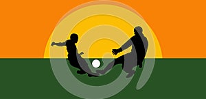 Illustration, soccer at sunset of the day