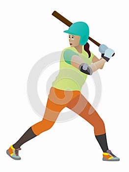 Illustration of a softball woman player, vector drawing