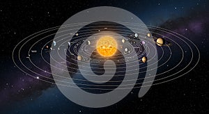 Solar System: Planets Orbiting the Sun in Starry Space