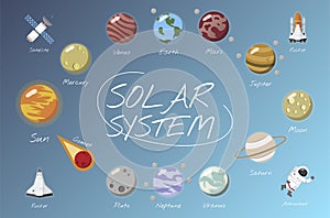Illustration of solar system on gradient blue background