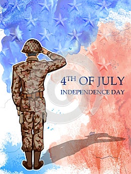 Soldier saluting on Fourth of July background for Happy Independence Day of America