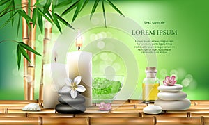 illustration for spa treatments with aromatic salt , massage oil, candles.