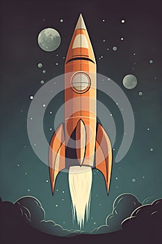 Illustration of a space rocket taking off, Generative AI 1