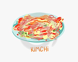 Illustration of spicy kimchi cabbage - traditional korean food on a plate