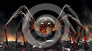 A spider on a black background with fire flames