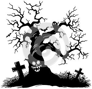 illustration of spooky halloween tree