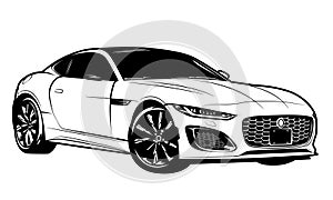 Illustration of a sports car standing in three quarters.