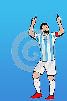 Illustration of a sportsman who has won a victory and then thanks God by raising both hands and raising his head