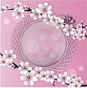 Illustration of an spring frame card with flowers, isolated on white background.Useful also invitation or greeting card