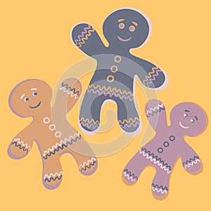 Illustration a square background - a gingerbread man, a festive curly cookie. Design element