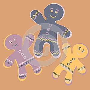 Illustration a square background - a gingerbread man, a festive curly cookie. Design element