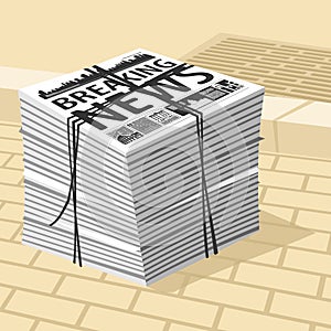 Illustration Stack Newspapers Breaking News