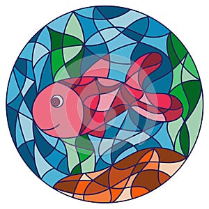 Illustration in stained glass style with abstract fish.