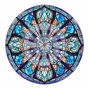 Illustration in stained glass style with abstract floral pattern, round image