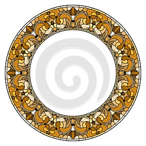 Stained glass illustration flower frame, flowers and leaves in frame on a white background,monochr photo
