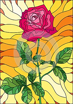 Stained glass illustration flower of pink rose on a orange background