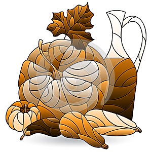Illustration in a stained glass style with a still life, vegetables isolated on a white background