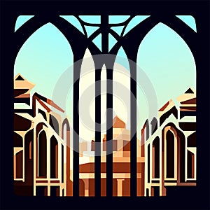 Illustration of stained glass windows in the Gothic style. Vector illustration Generative AI