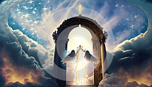 illustration stairs to heaven with angel suitable as background