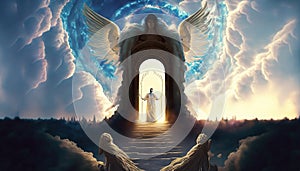 illustration stairs to heaven with angel suitable as background