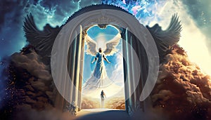 illustration stairs to heaven with angel suitable as background