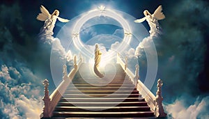 illustration stairs to heaven with angel suitable as background