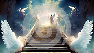 illustration stairs to heaven with angel suitable as background