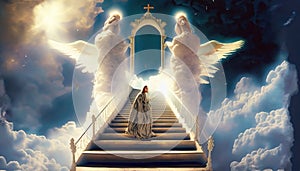 illustration stairs to heaven with angel suitable as background