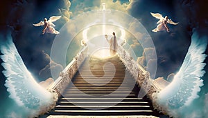 illustration stairs to heaven with angel suitable as background