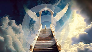 illustration stairs to heaven with angel suitable as background